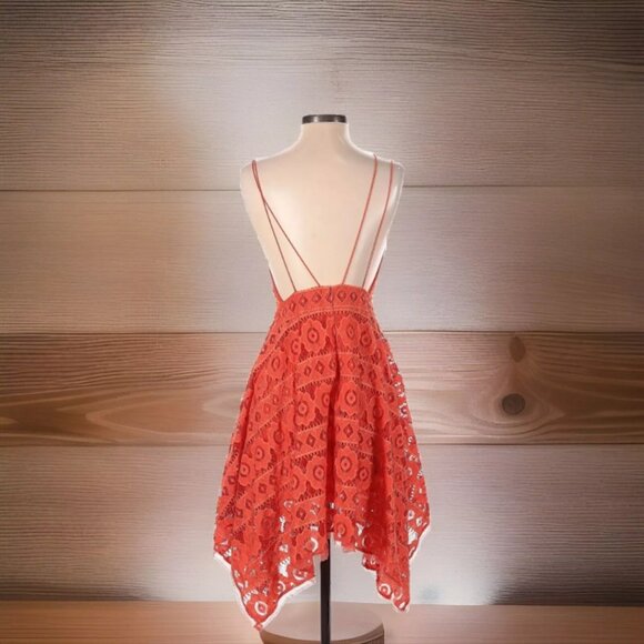 Free People Just Like Honey Lace Dress Orange Cocktail Wedding High Neck Size 6 - Picture 4 of 11